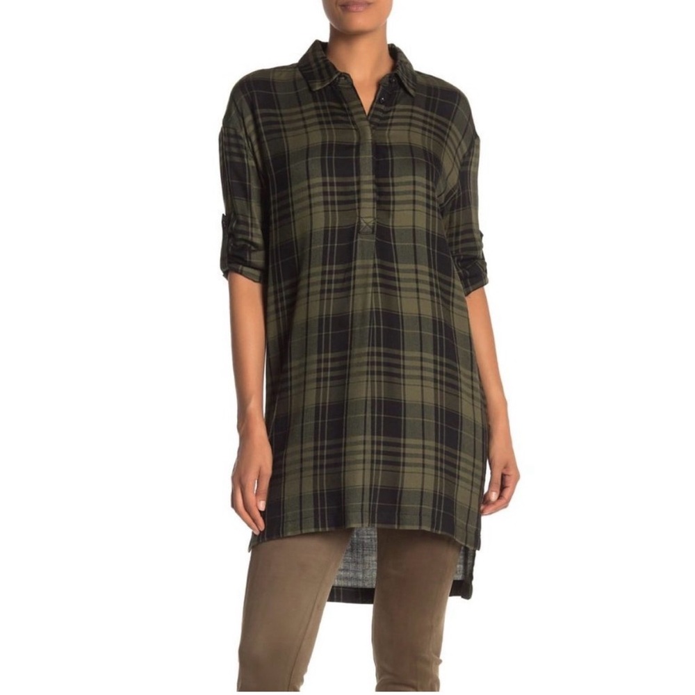 Catherine Malandrino Green Plaid Shirt Dress Tunic